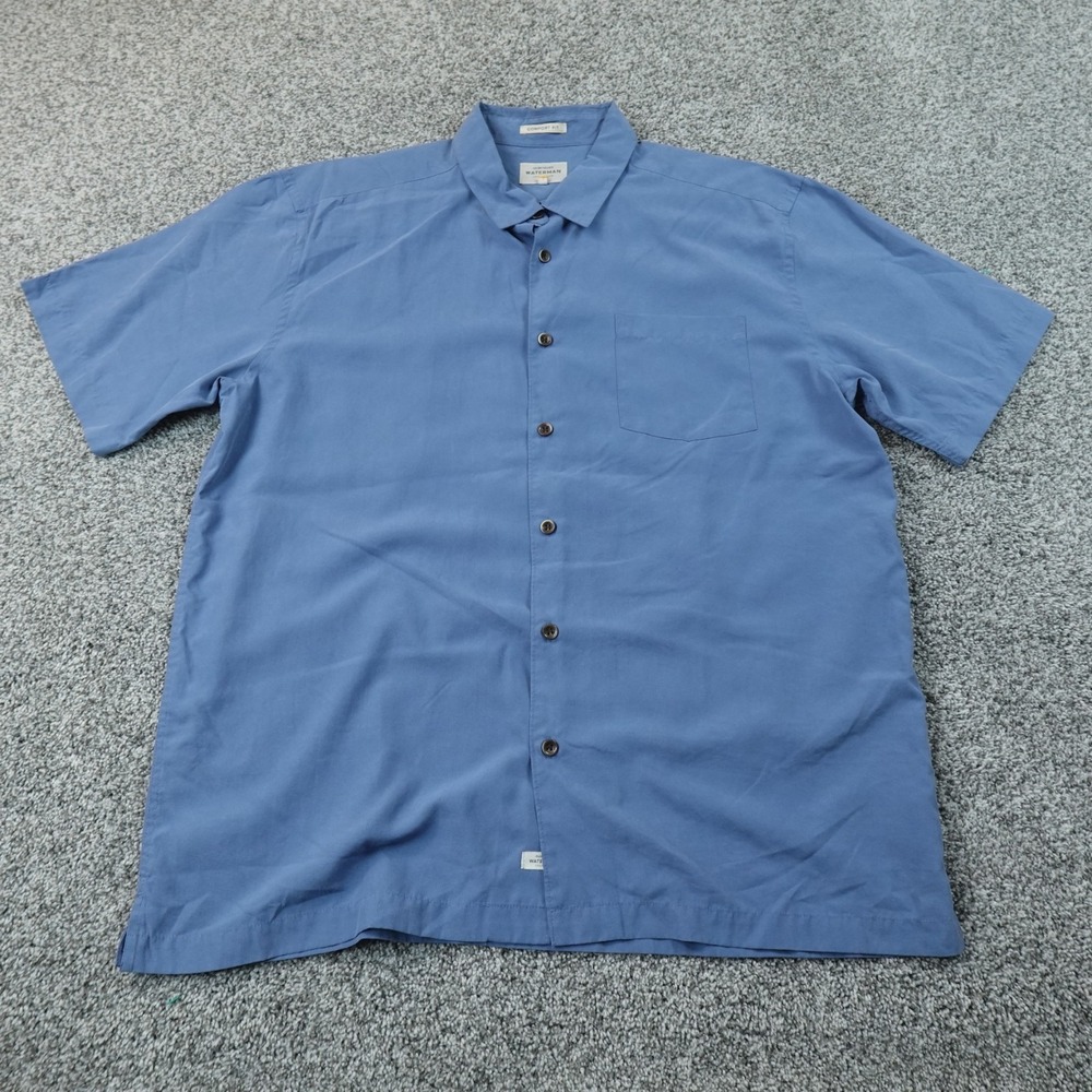 Quiksilver Waterman Shirt Mens XL Blue Comfort Fit Short Sleeve Button Up